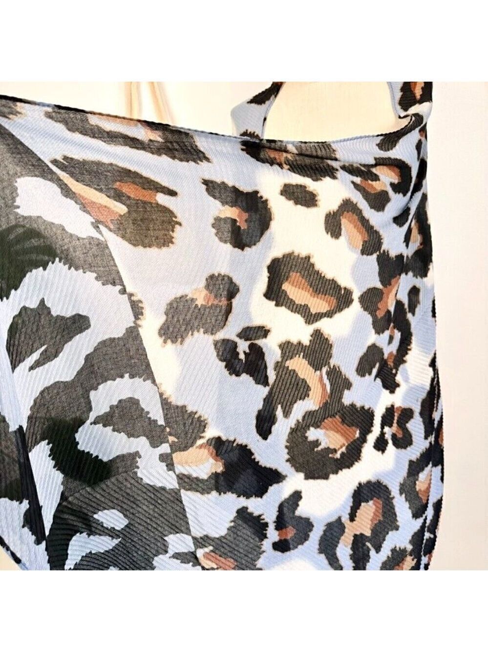 Cejon Leopard Print Blue Rectangle Scarf One Size - Picture 4 of 7
